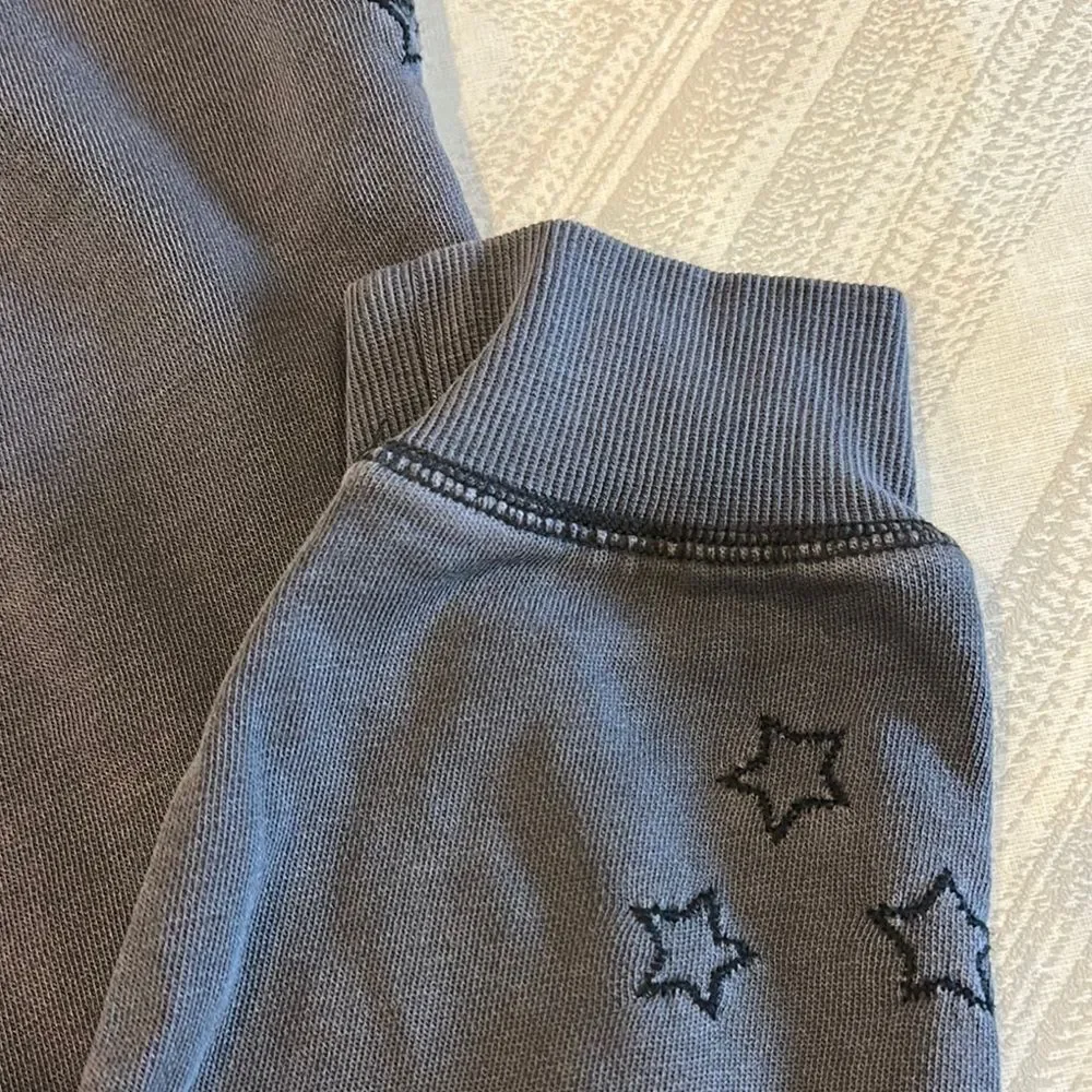 Z Supply Girls Grey Star-Patterned Embroidered Joggers - Size L